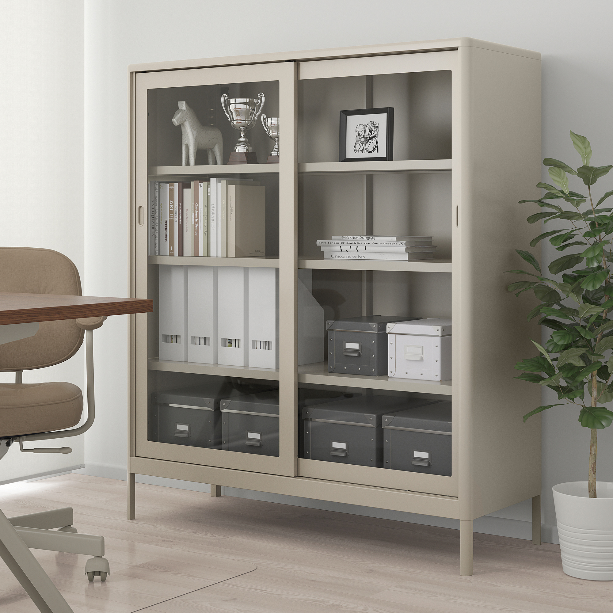 IDÅSEN cabinet with sliding glass doors