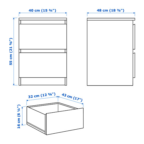 MALM - 抽屜櫃/2抽, 白色 | IKEA 線上購物 - PE749091_S4