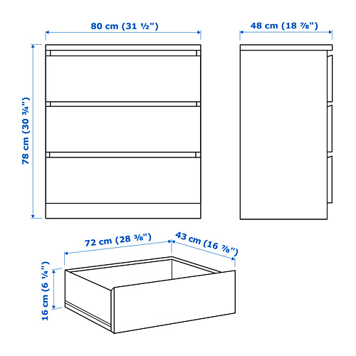 MALM - 抽屜櫃/3抽, 白色 | IKEA 線上購物 - PE749101_S4