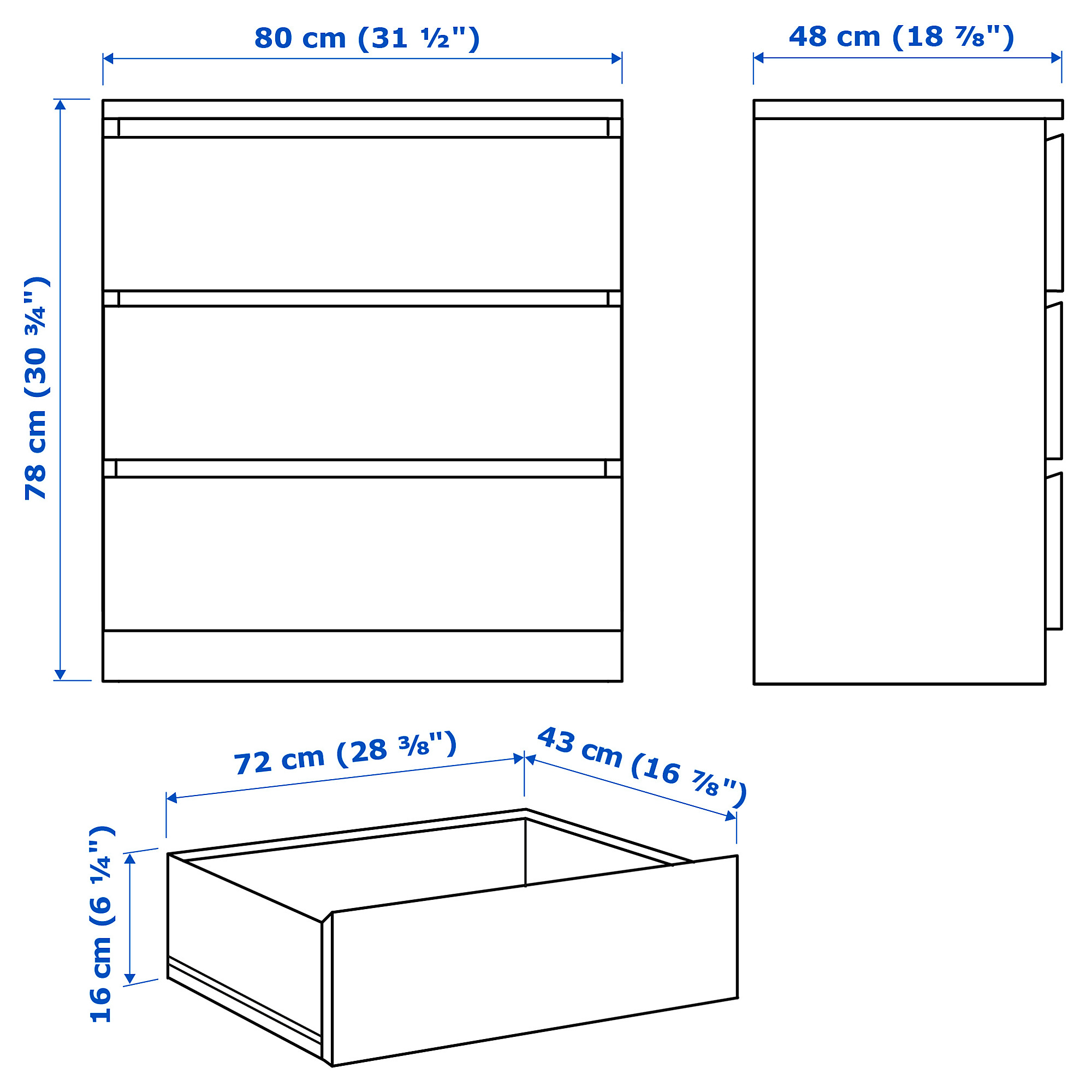 MALM bedroom furniture, set of 3