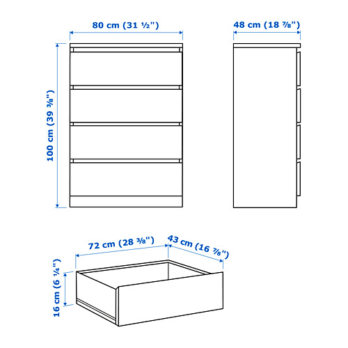 MALM - 抽屜櫃/4抽, 白色 | IKEA 線上購物 - PE749103_S4