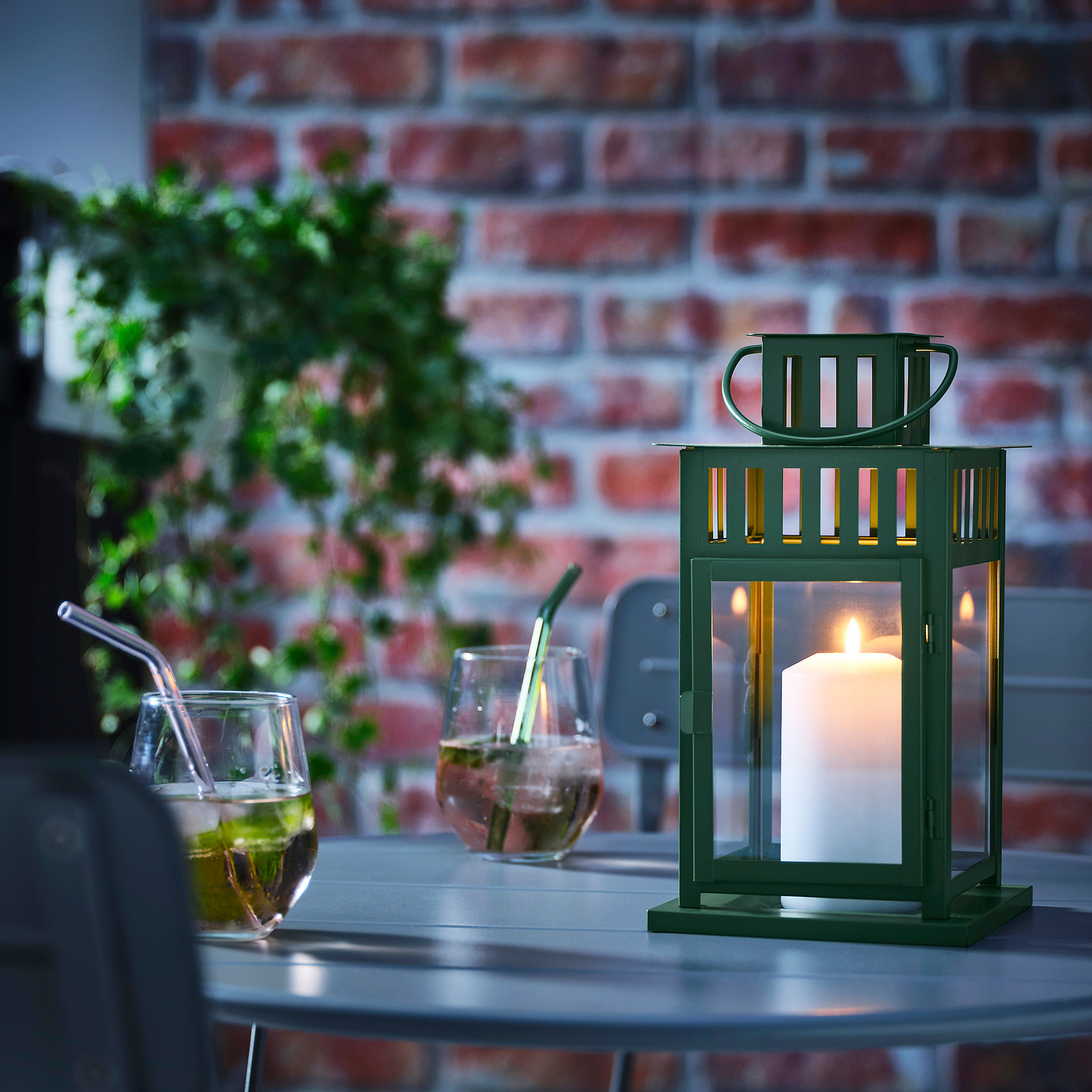 BORRBY 柱狀蠟燭燭台，室內/戶外用