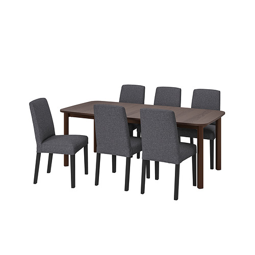 STRANDTORP/BERGMUND - 餐桌附6張餐椅, 棕色/Gunnared中灰色, 150/205/260 公分 | IKEA 線上購物 - PE848768_S4