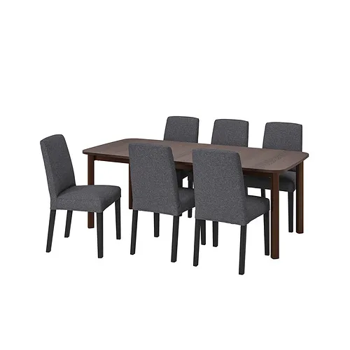 STRANDTORP/BERGMUND - table and 6 chairs, brown/Gunnared medium grey, 150/205/260 cm | IKEA Taiwan Online - PE848768_S4