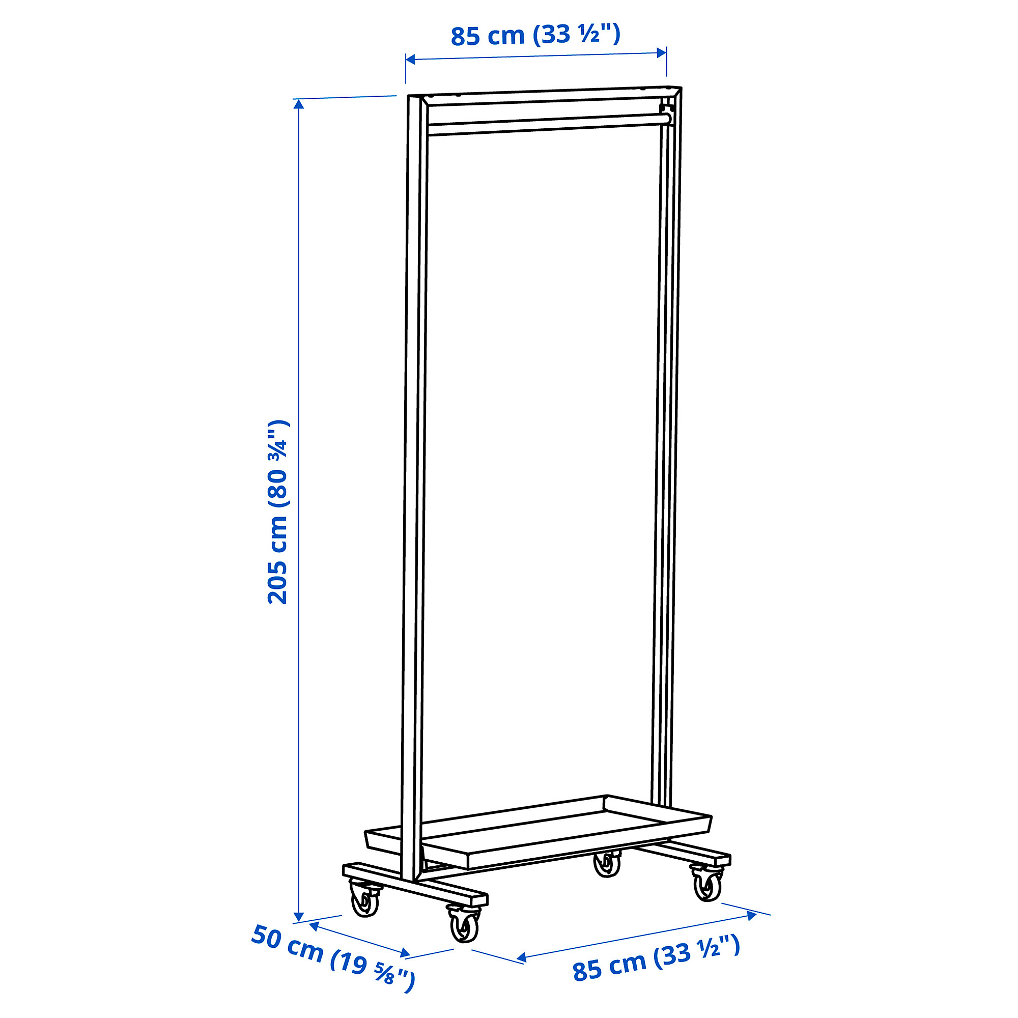 MITTZON frame w cstrs/clths rail/disp shlf