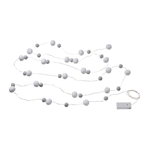 AKTERPORT - LED lighting chain with 40 lights, battery-operated mini/pompon white/grey | IKEA Taiwan Online - PE805147_S4