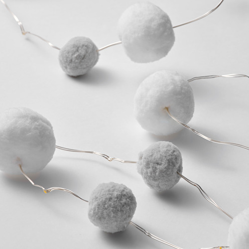 AKTERPORT - LED lighting chain with 40 lights, battery-operated mini/pompon white/grey | IKEA Taiwan Online - PE805148_S4