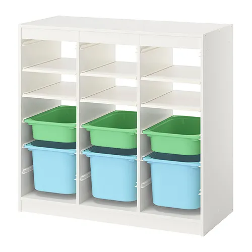 TROFAST - 收納組合, 含層架/盒子 房間隔屏/白色 淺綠淺藍色, 99x44x95 公分 | IKEA 線上購物 - PE992928_S4