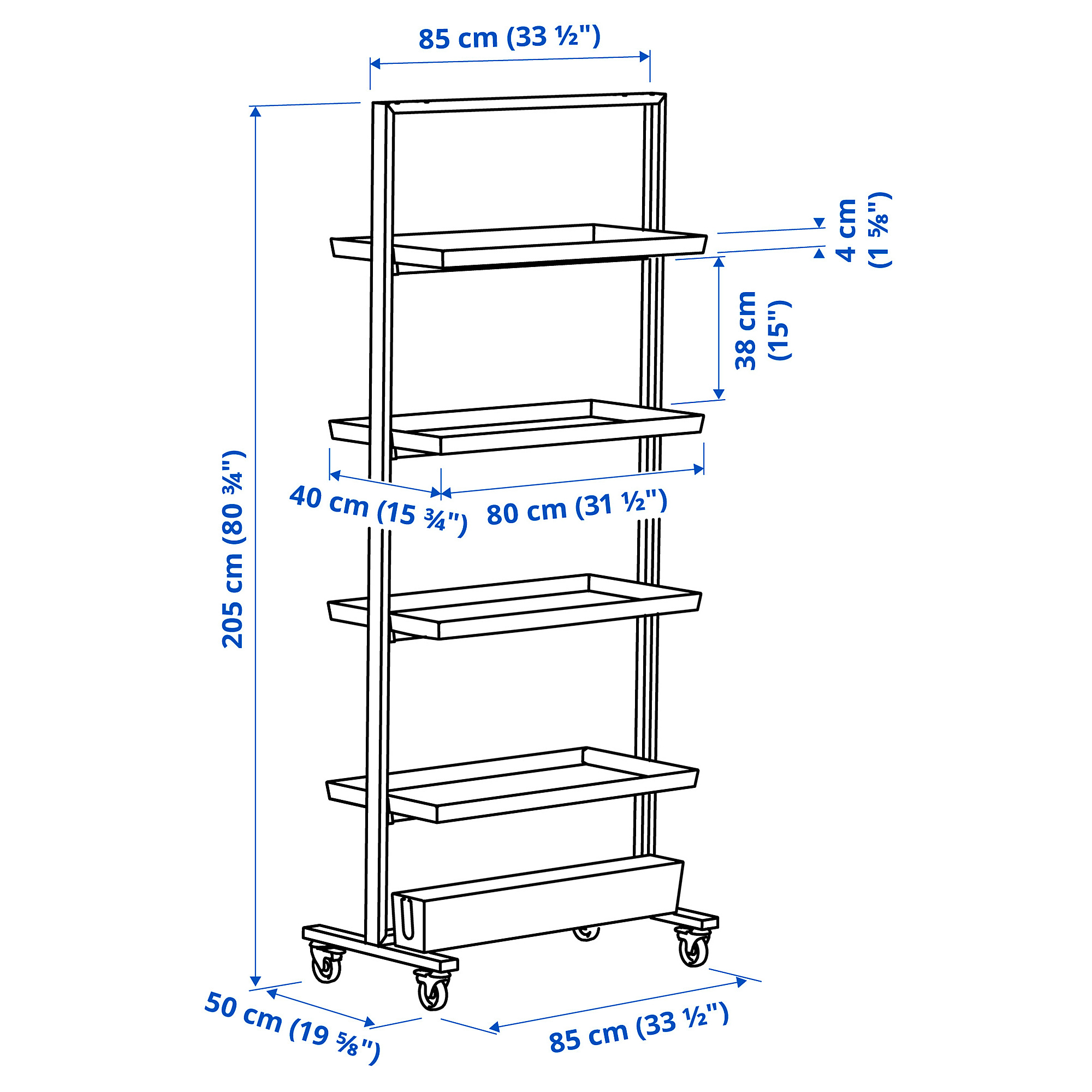 MITTZON frame w castors/disp shlf/cable box