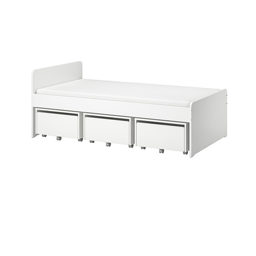 SLÄKT bed frame with 3 storage boxes