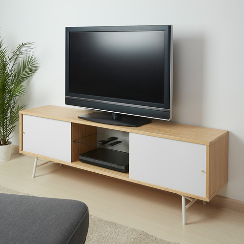 SVENARUM - TV bench with sliding doors, bamboo/white | IKEA Taiwan Online - PE806180_S4