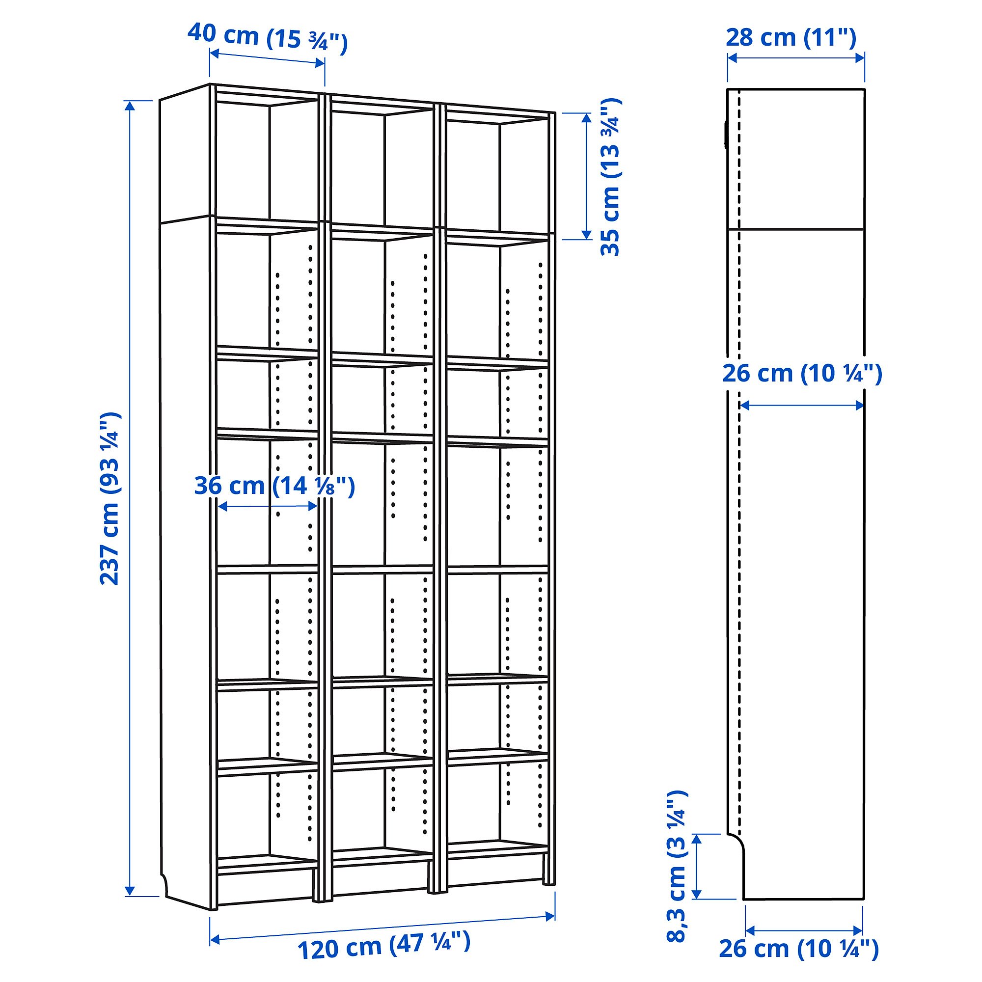 BILLY bookcase w height extension units