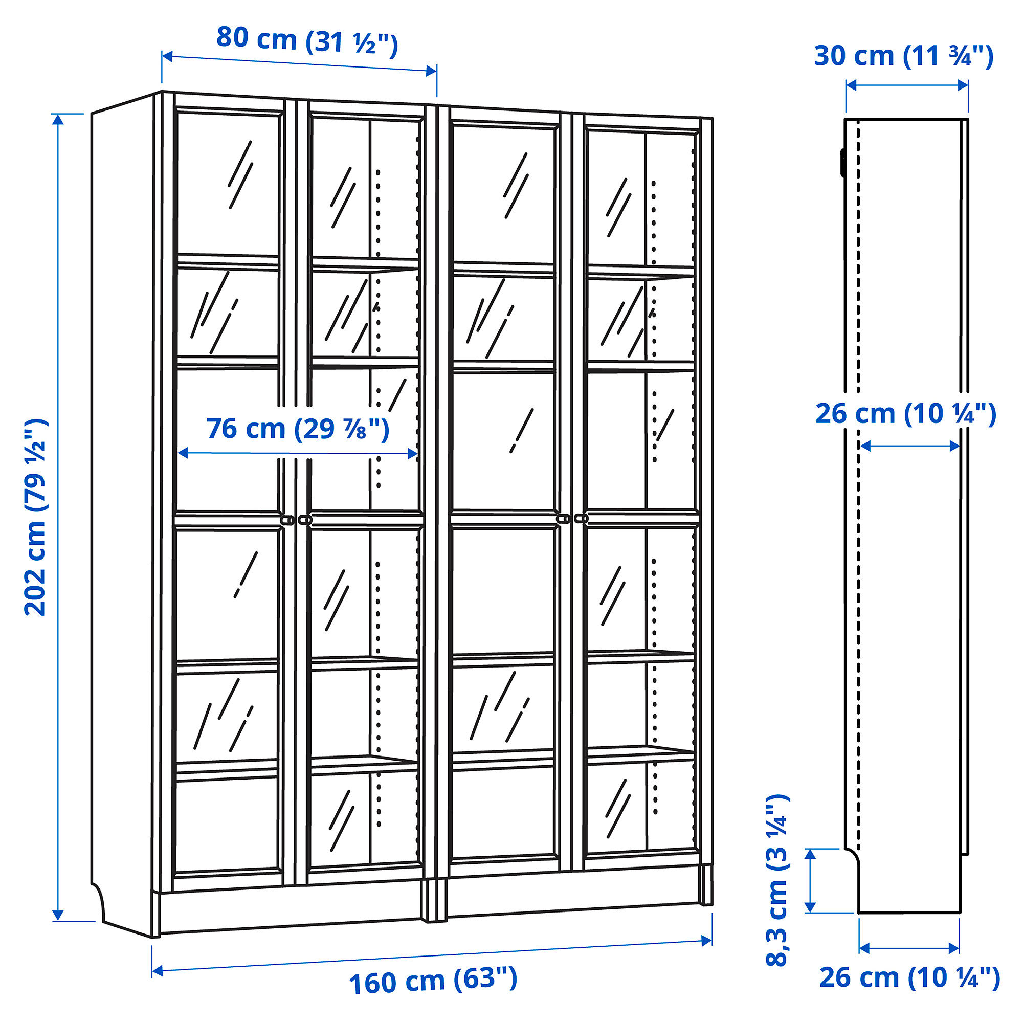 BILLY/OXBERG bookcase combination w glass doors