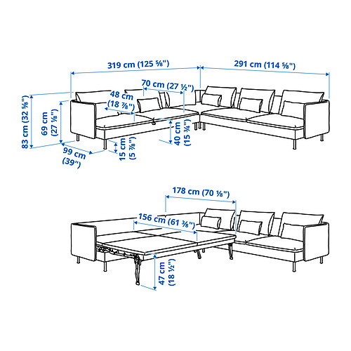 SÖDERHAMN corner sofa-bed, 6-seat