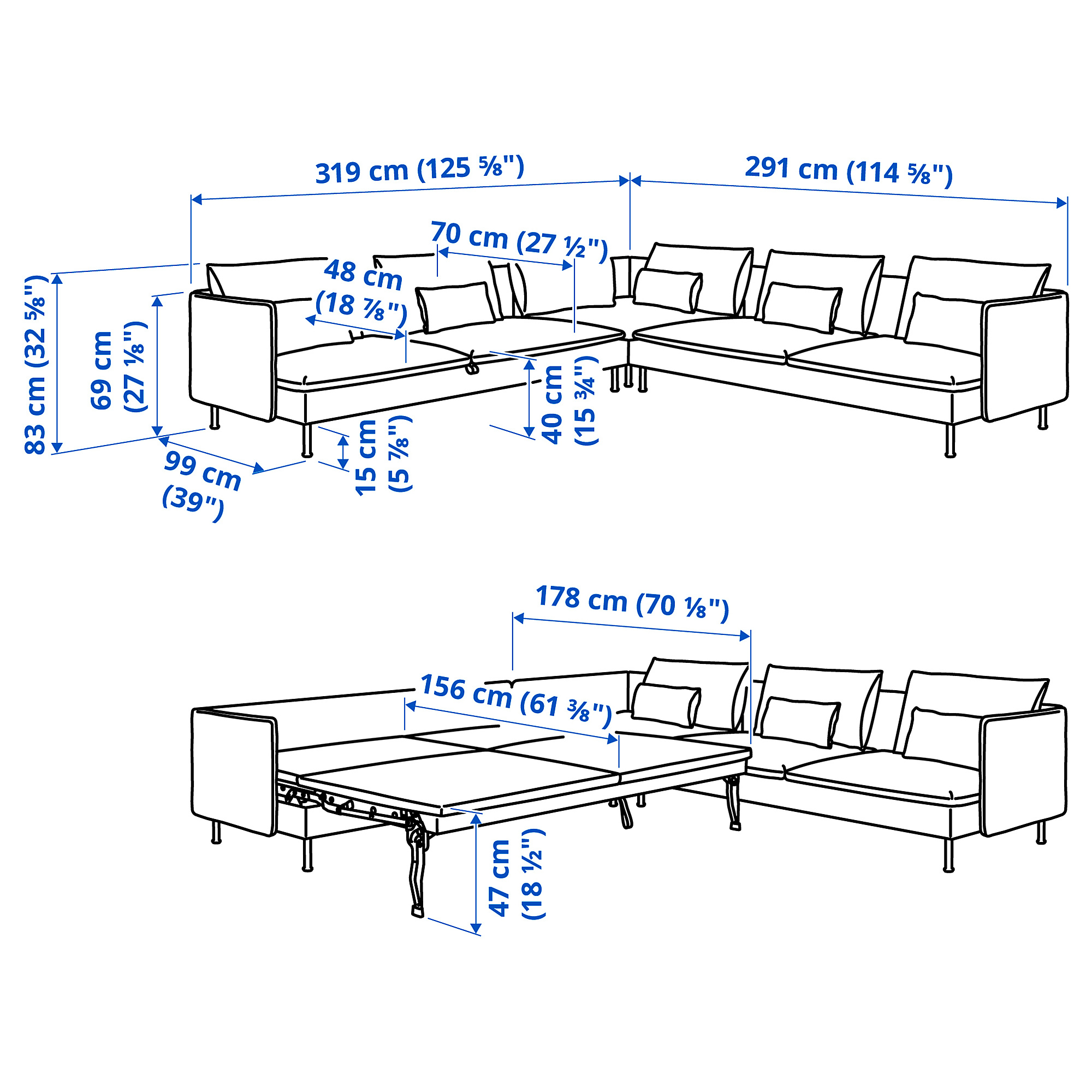SÖDERHAMN corner sofa-bed, 6-seat