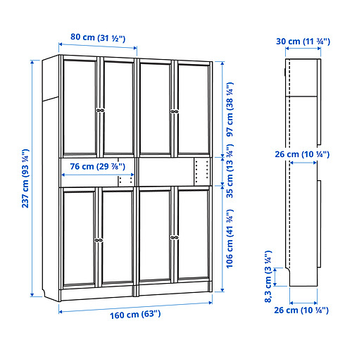 BILLY/OXBERG - bookcase w height extension ut/drs, brown ash veneer | IKEA Taiwan Online - PE849866_S4