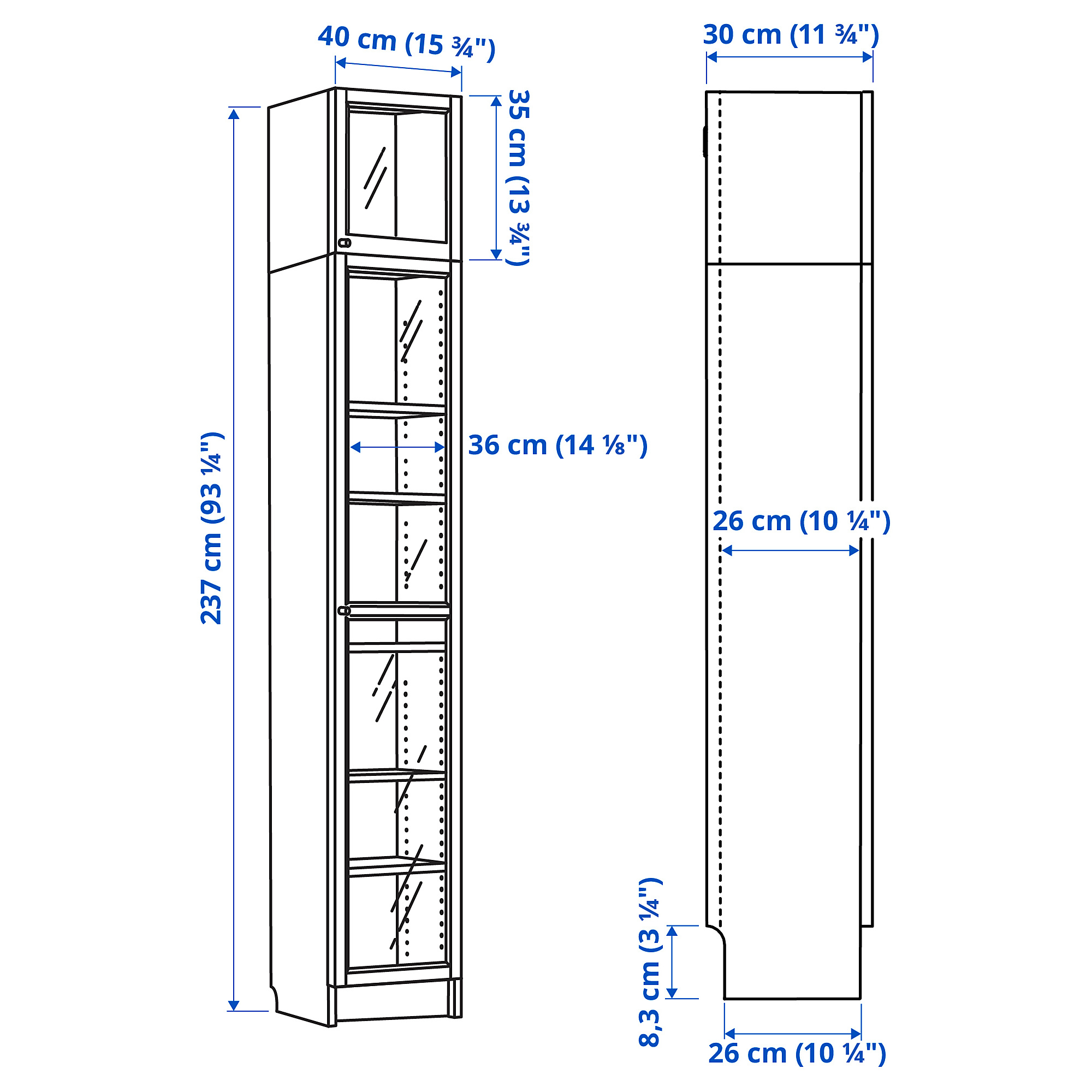 BILLY/OXBERG bookcase w glass doors/ext unit