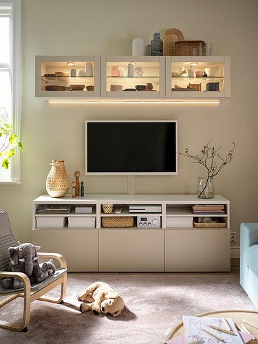 BESTÅ - TV storage combination/glass doors, white Sindvik/Lappviken light grey/beige | IKEA Taiwan Online - PH178385_S4