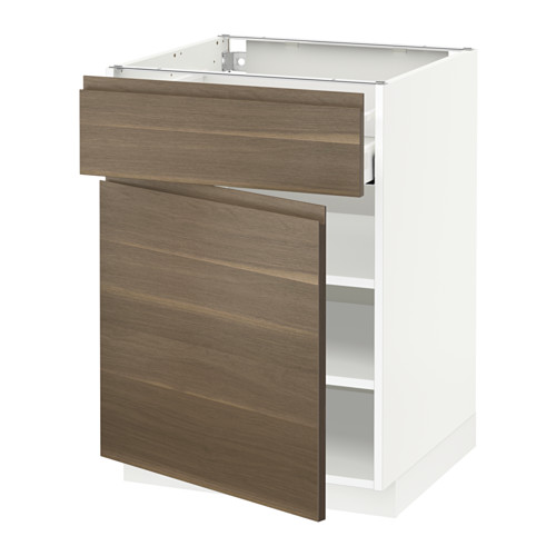 METOD/MAXIMERA - base cabinet with drawer/door, white/Voxtorp walnut effect | IKEA Taiwan Online - PE544335_S4