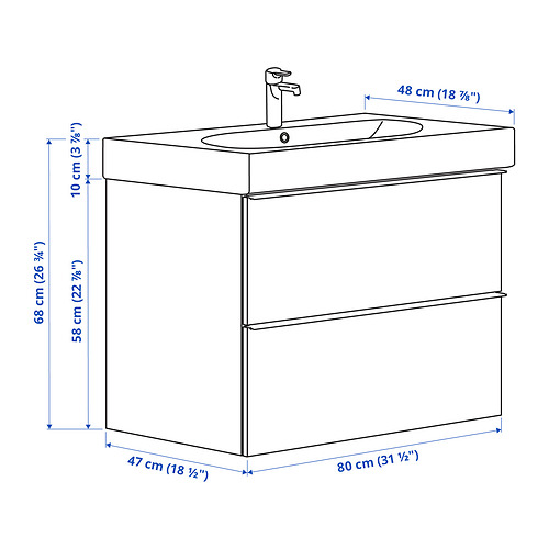 GODMORGON/BRÅVIKEN - wash-stand with 2 drawers, high-gloss white/Brogrund tap | IKEA Taiwan Online - PE850078_S4