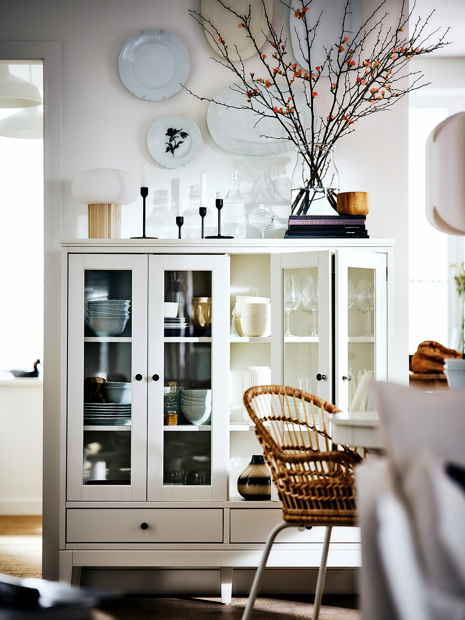 IDANÄS cabinet with bi-folded glass doors