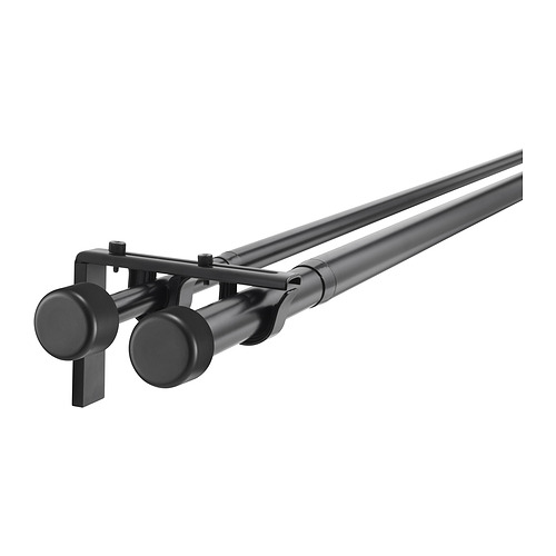 HUGAD/RÄCKA - double curtain rod combination, with wall/ceiling brackets/with finials black, 210-385 cm | IKEA Taiwan Online - E1025443_S4