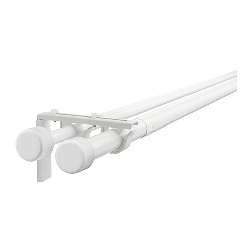 HUGAD/RÄCKA - double curtain rod combination, with wall/ceiling brackets/with finials white, 210-385 cm | IKEA Taiwan Online - E1025510_S4
