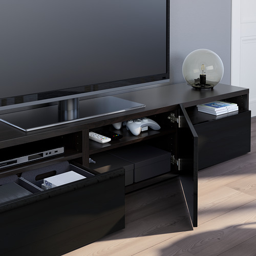 BESTÅ - TV bench, black-brown/Selsviken high-gloss/black | IKEA Taiwan Online - PE751031_S4