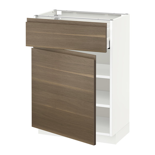 METOD/MAXIMERA - base cabinet with drawer/door, white/Voxtorp walnut effect | IKEA Taiwan Online - PE544884_S4