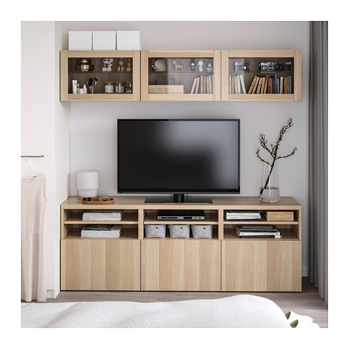 BESTÅ - TV storage combination/glass doors, white stained oak effect/Lappviken white stained oak eff clear glass | IKEA Taiwan Online - PE711438_S4