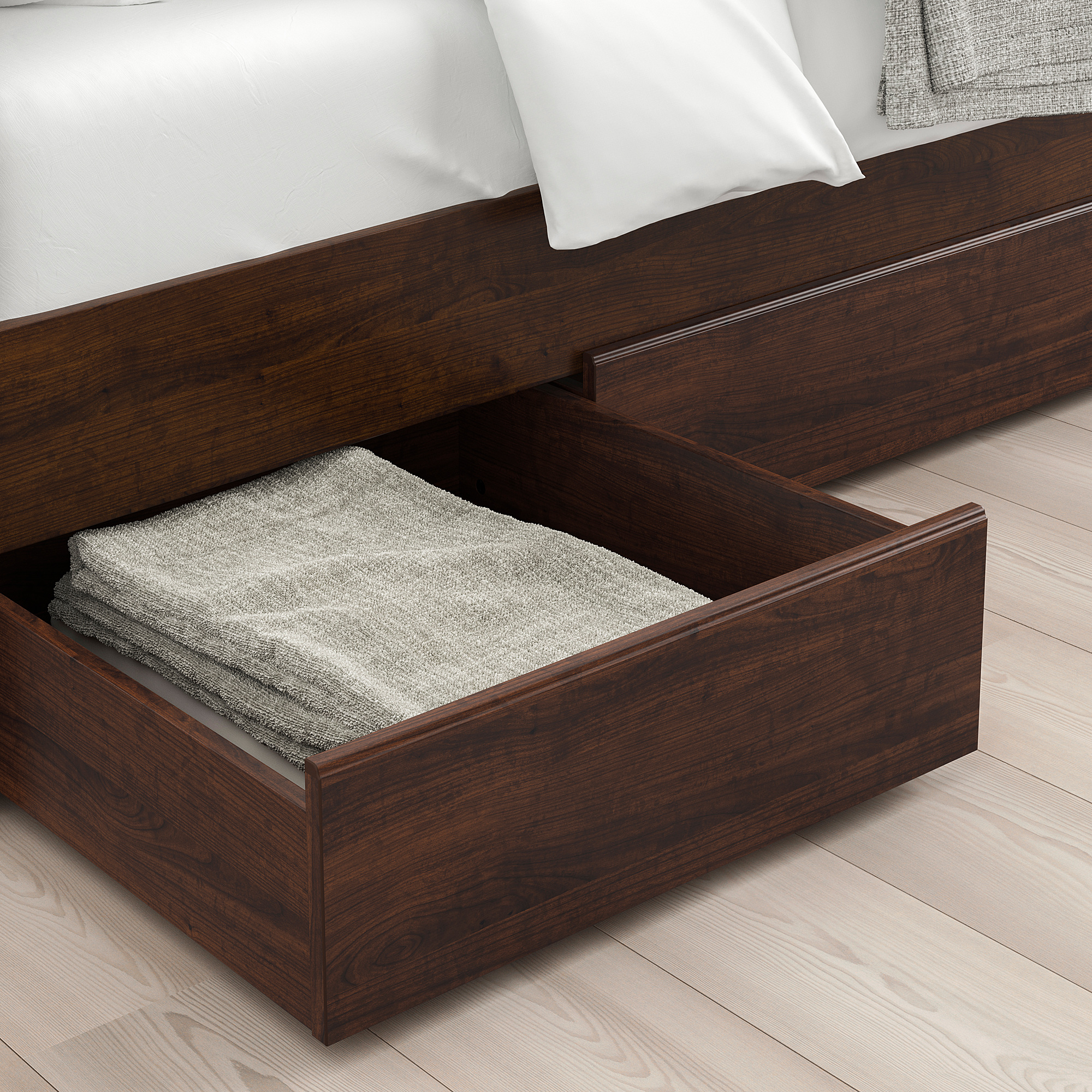 SONGESAND bed frame with 4 storage boxes