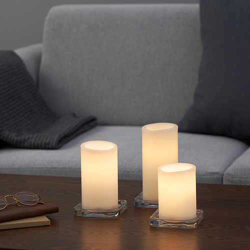 ÄDELLÖVTRÄD LED block candle, set of 3