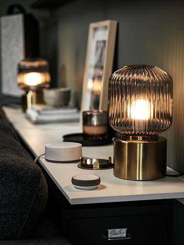 SOLKLINT - 桌燈, 黃銅/灰色/透明玻璃 | IKEA 線上購物 - PH179365_S4