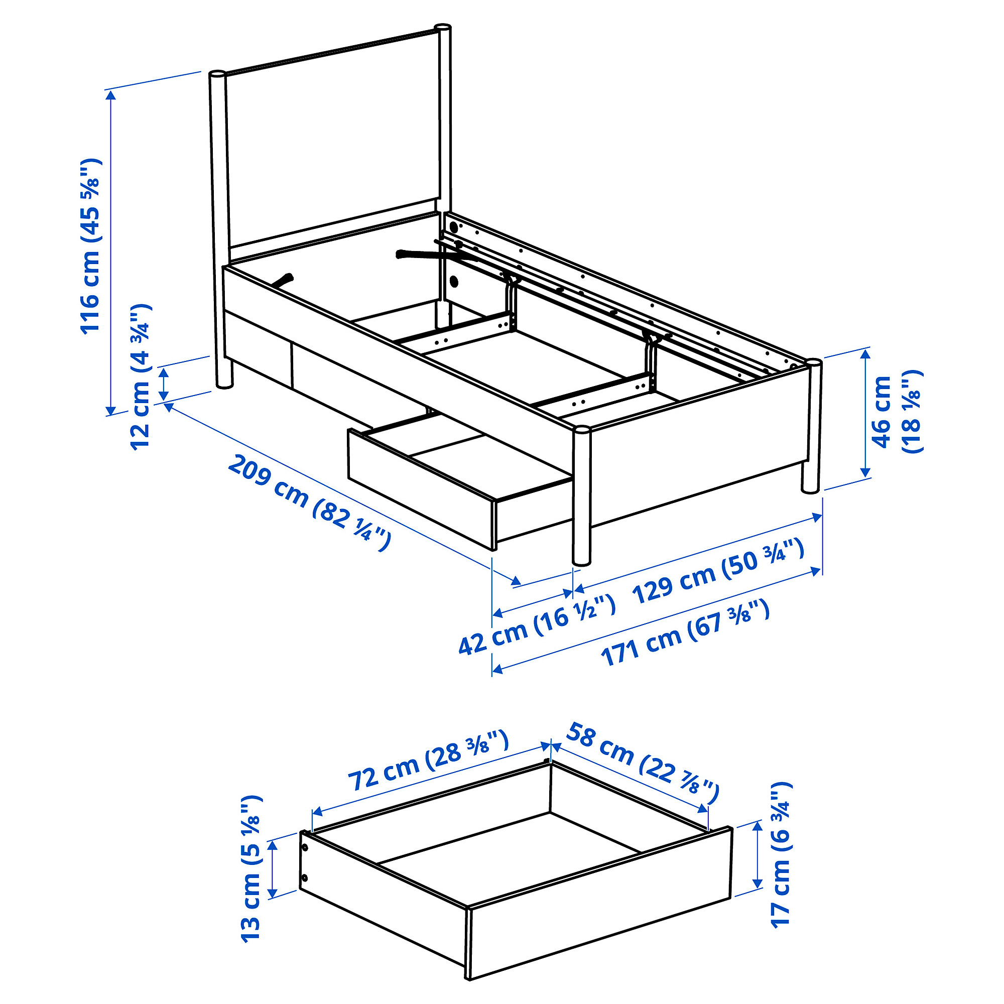 TONSTAD bed frame with storage