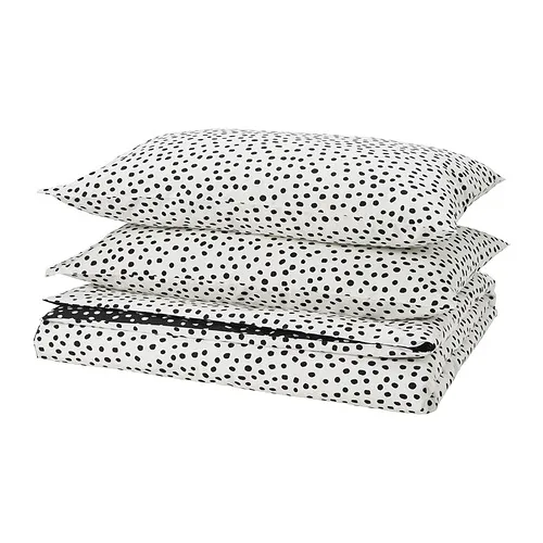 BJÖRKGRÅMAL - 被套附2個枕頭套, 黑色 白色/圓點, 200x200/50x80 公分 | IKEA 線上購物 - PE955191_S4