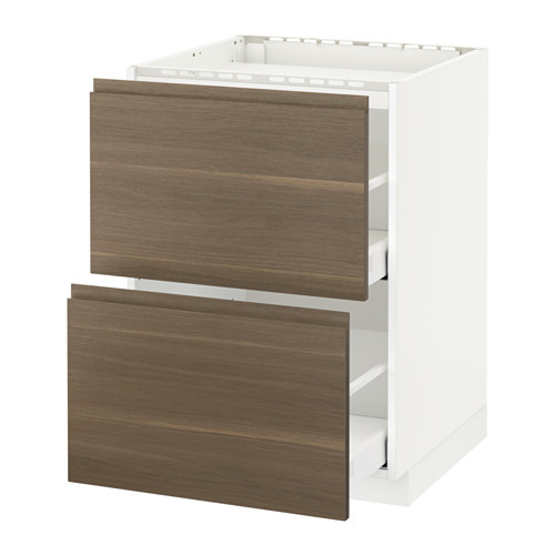 METOD/MAXIMERA - base cab f hob/2 fronts/2 drawers, white/Voxtorp walnut effect | IKEA Taiwan Online - PE546074_S4
