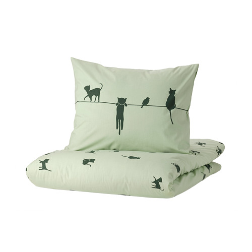 BARNDRÖM - duvet cover and pillowcase, cat pattern/green, 150x200/50x80 cm | IKEA Taiwan Online - PE808486_S4