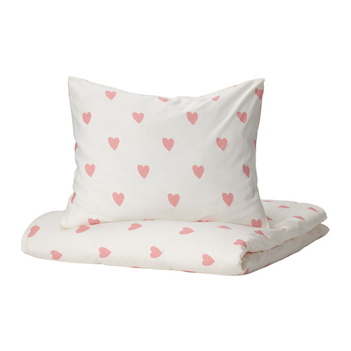 BARNDRÖM - duvet cover and pillowcase, heart pattern white/pink, 150x200/50x80 cm | IKEA Taiwan Online - PE808495_S4