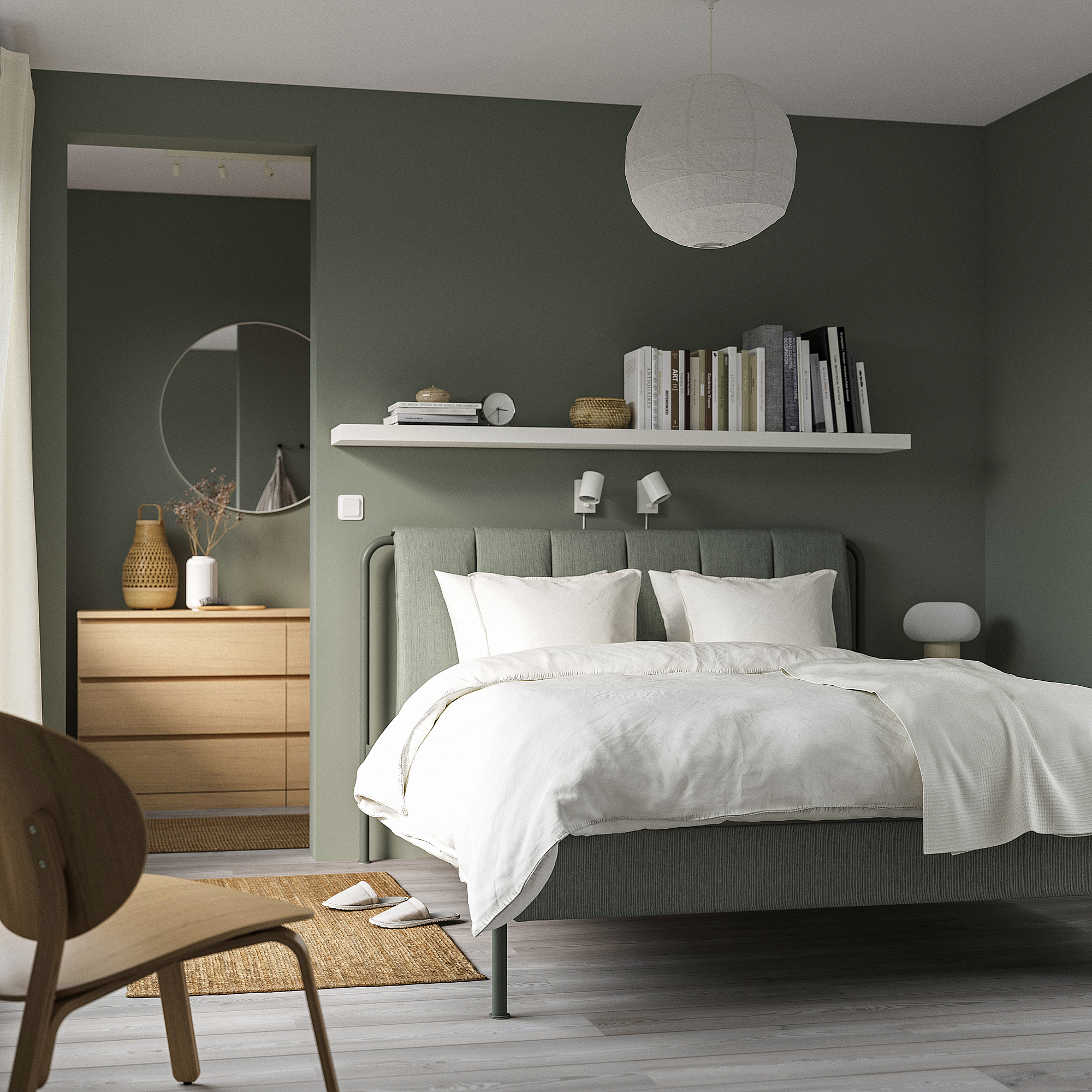 TÄLLÅSEN upholstered bed frame with mattress