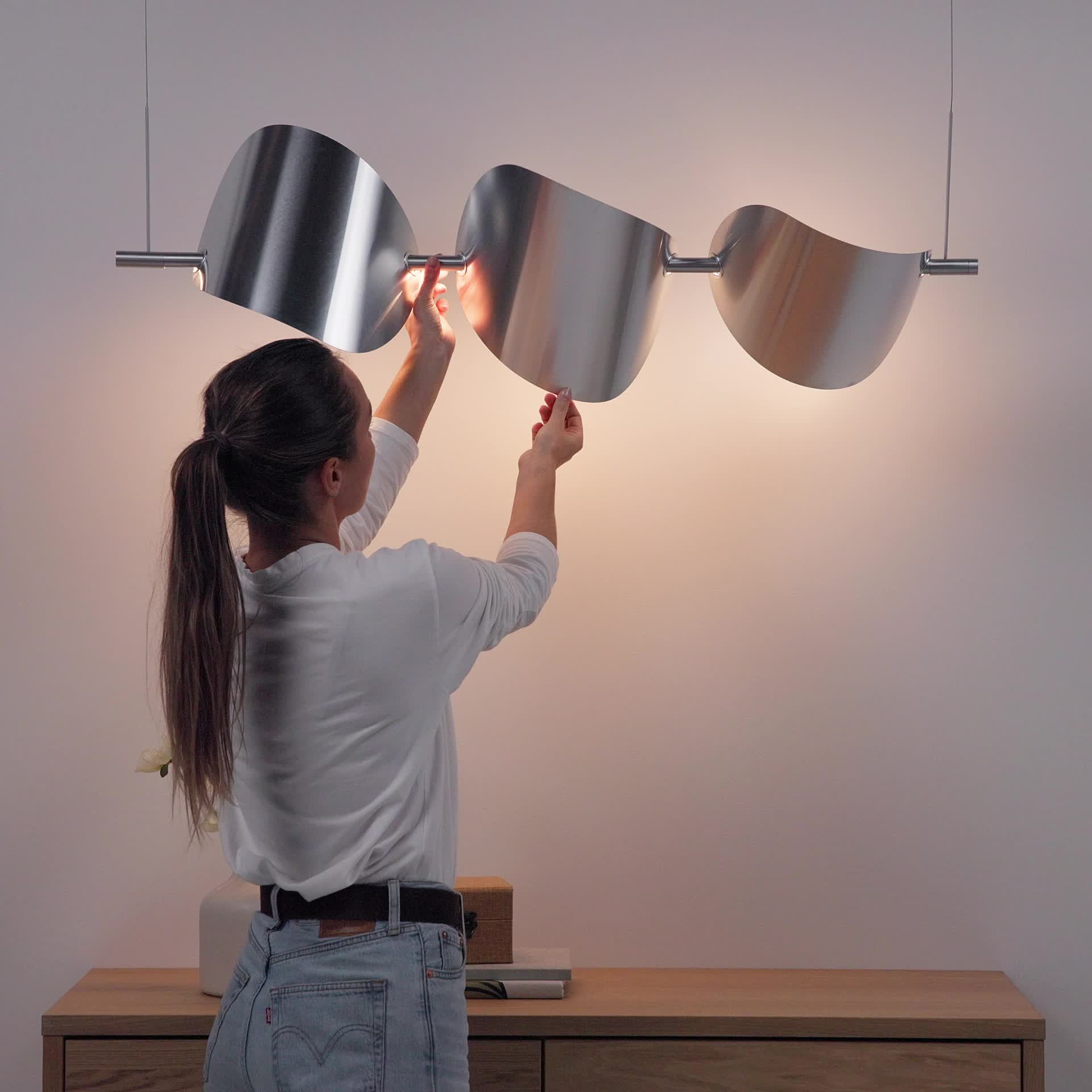 BACKSTÖRN - LED pendant lamp, dimmable/matt aluminium, 108 cm