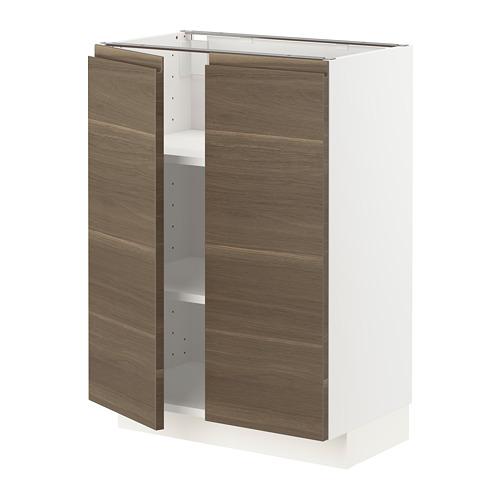 METOD - base cabinet with shelves/2 doors, white/Voxtorp walnut effect | IKEA Taiwan Online - PE809253_S4