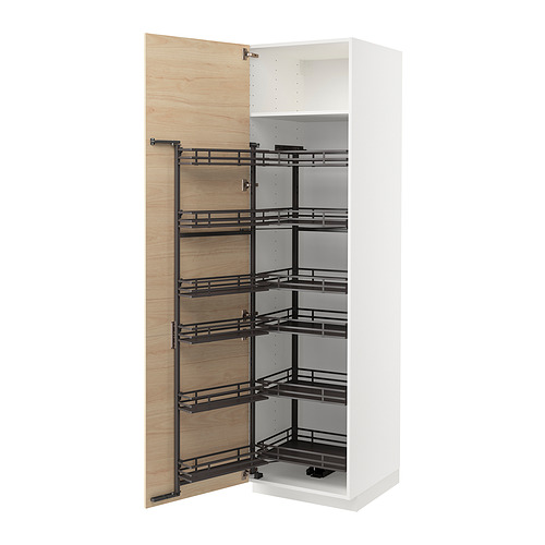 METOD - high cabinet with pull-out larder, white/Askersund light ash effect | IKEA Taiwan Online - PE852156_S4