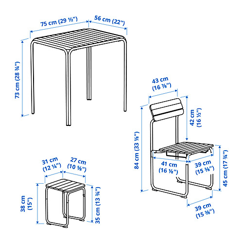 FURUÖN dining table w 2 chairs+2 footstl