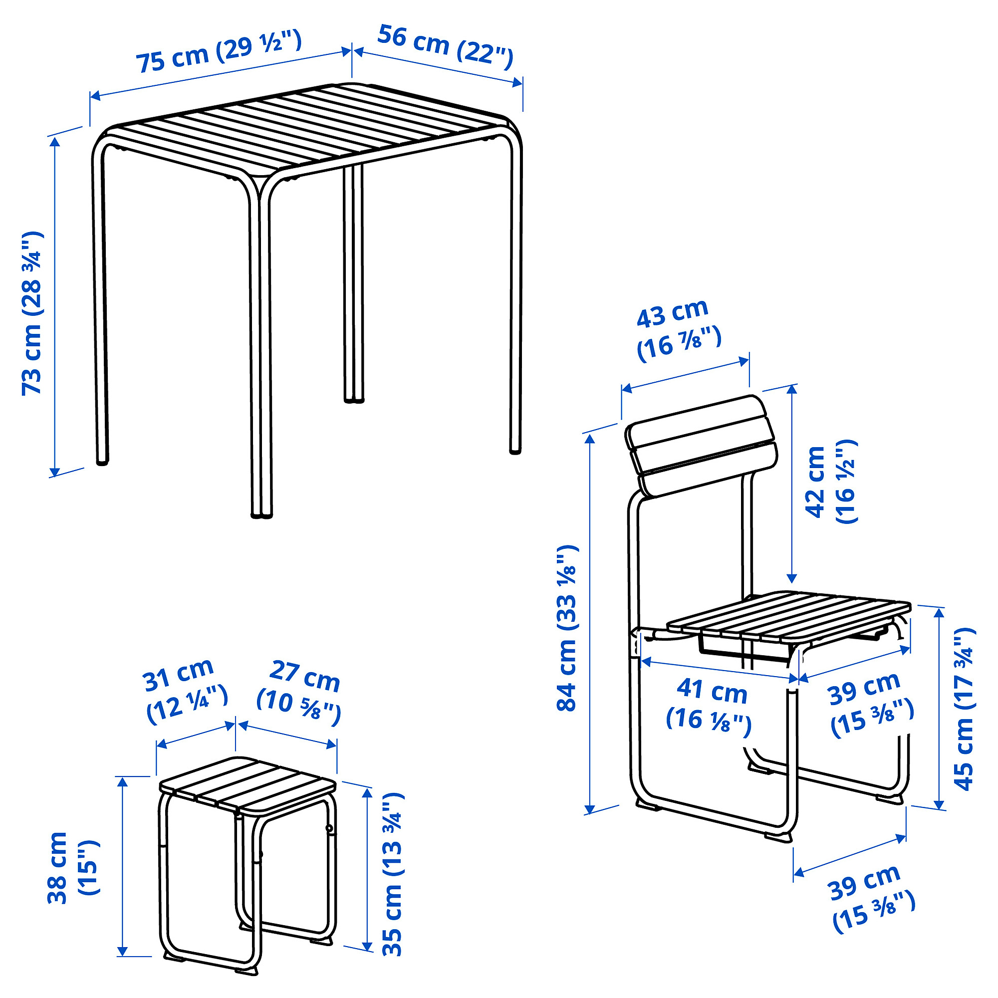 FURUÖN dining table w 2 chairs+2 footstl