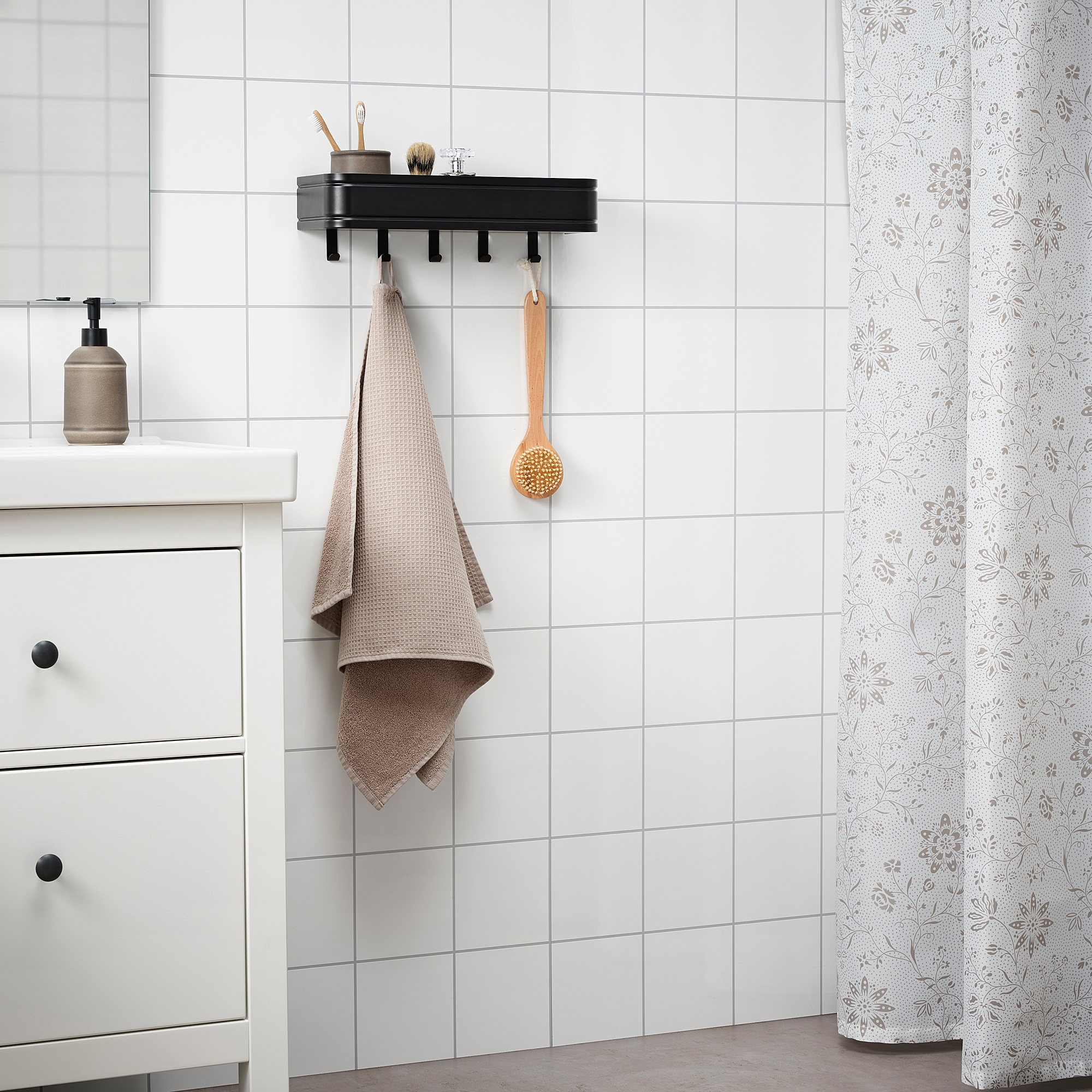 LILLASJÖN wall shelf with 5 hooks