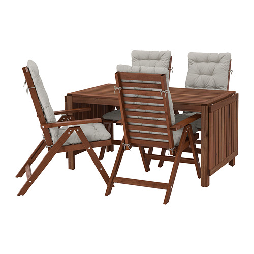 ÄPPLARÖ - table+4 reclining chairs, outdoor, brown stained/Kuddarna grey | IKEA Taiwan Online - PE713668_S4