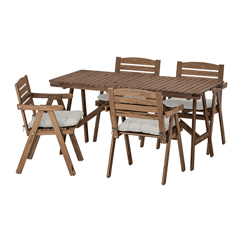FALHOLMEN - table+4 chairs w armrests, outdoor, light brown stained/Kuddarna grey | IKEA Taiwan Online - PE713688_S4