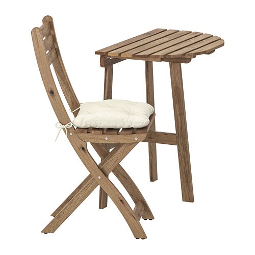 ASKHOLMEN - table for wall+1 fold chr, outdoor, grey-brown stained/Kuddarna beige | IKEA Taiwan Online - PE713774_S4