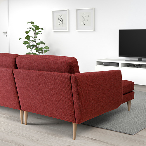 SMEDSTORP - 3-seat sofa with chaise longue, Lejde/red/brown birch | IKEA Taiwan Online - PE852636_S4