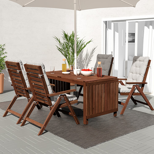 ÄPPLARÖ - table+4 reclining chairs, outdoor, brown stained/Kuddarna grey | IKEA Taiwan Online - PE713947_S4